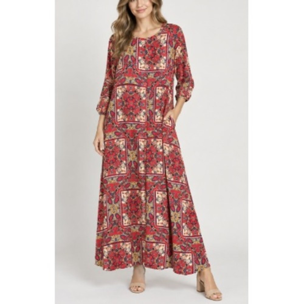 Best Look Fashion Women's  Pink Boho Paisley Print Maxi Dress Size M